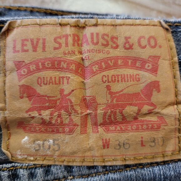 Levi's 505 Jeans 35x29 Regular Fit Straight Distressed Destroyed Paint Splatter - Picture 3 of 13